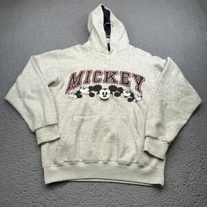 Vintage Disney Mickey Mouse Hoodie Mens Small Gray Fleece Pullover Made USA 90s
